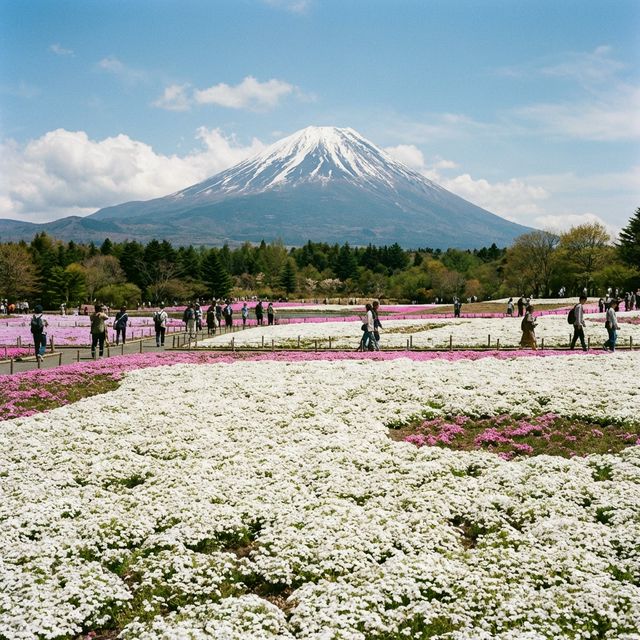 White shibazakura flowers blooming at Fuji festival