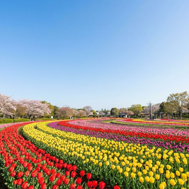 Colorful tulip gardens at Showa Kinen Park Tokyo